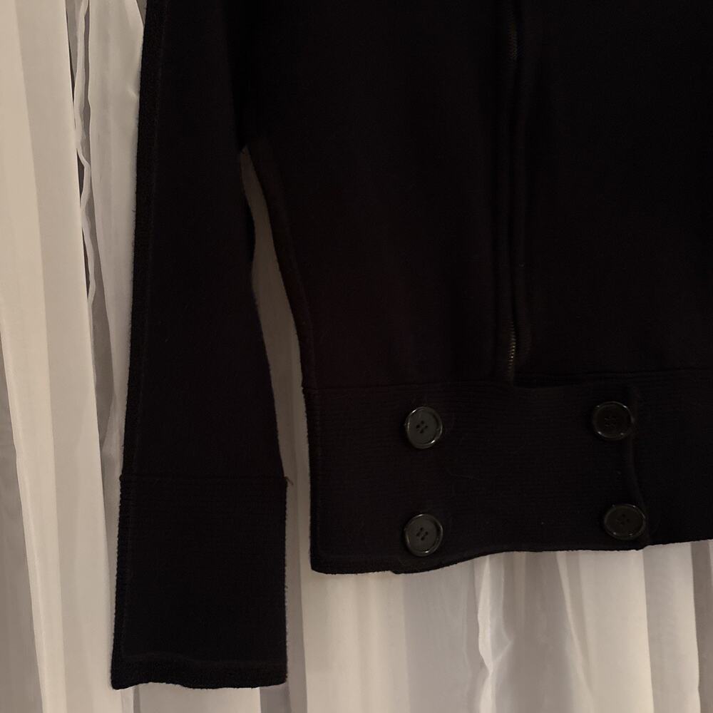 Vintage Cache Black Zip Up Button Sweater Real Fur Collar Women Sz M Silk Blend - Picture 6 of 14